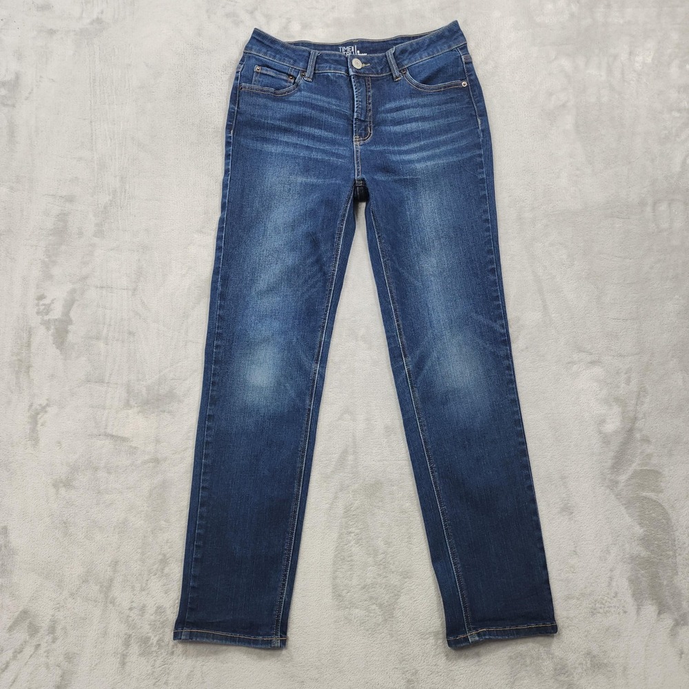 Time And Tru Jeans Womens 8 Blue Medium Wash Mid Rise Straight Stretch Denim